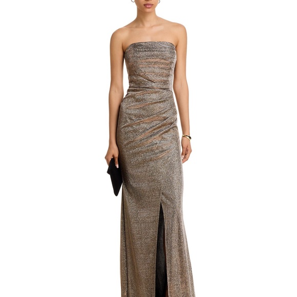 AQUA Strapless Gold Dress Size 0 fits like 4 - Picture 1 of 5